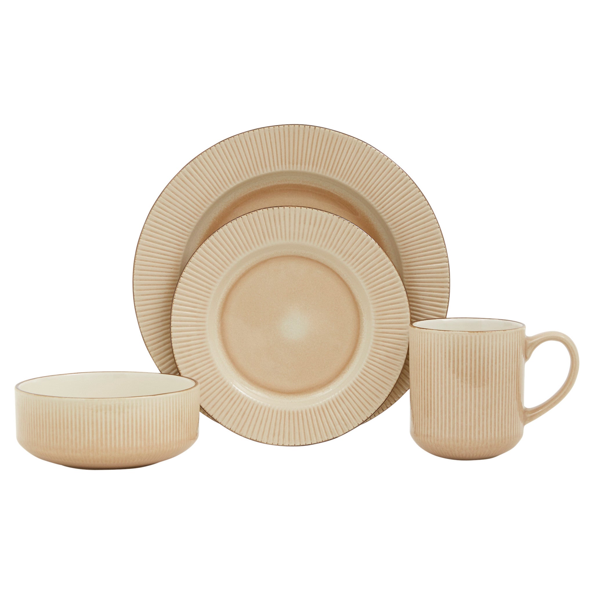 Sand Sixteen Piece Round Striped Ceramic Service For Four Dinnerware Set