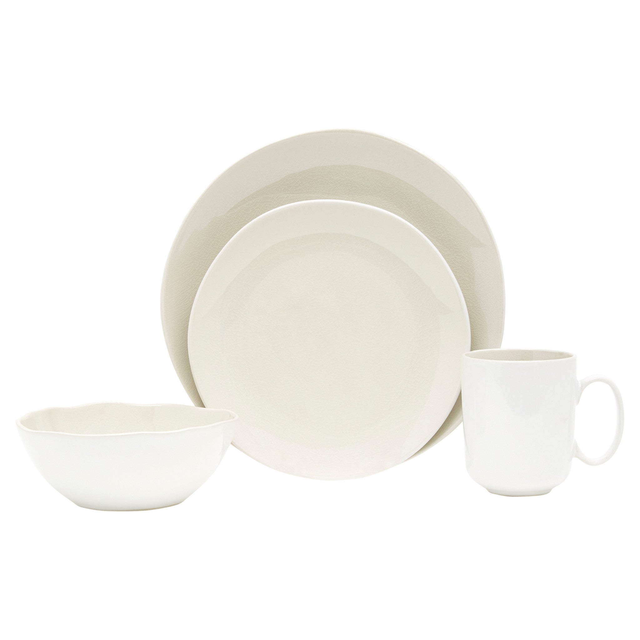 White and Natural Sixteen Piece Round Ceramic Service For Four Dinnerware Set