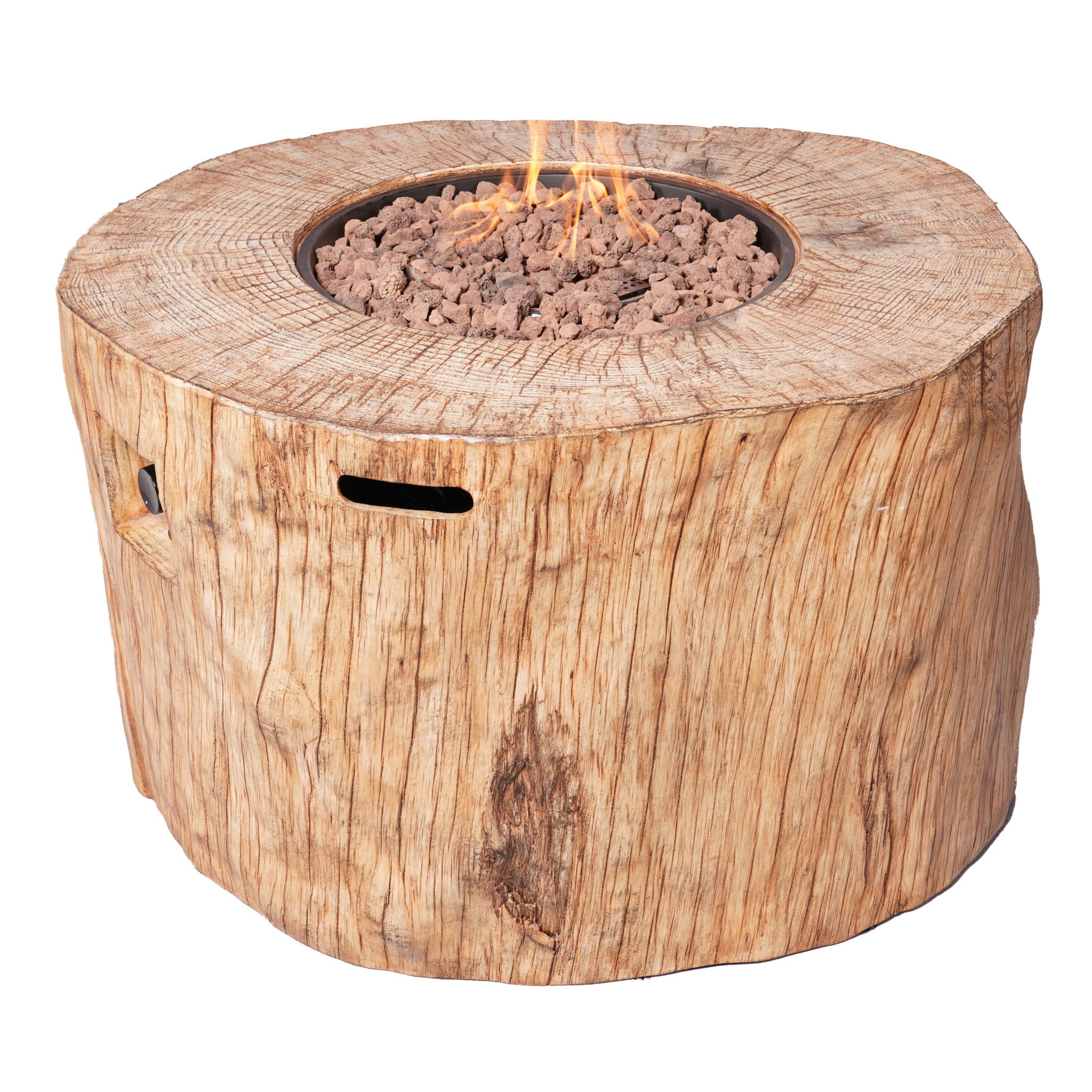 37" Brown Faux Wood Stump Propane Round Fire pit With Cover