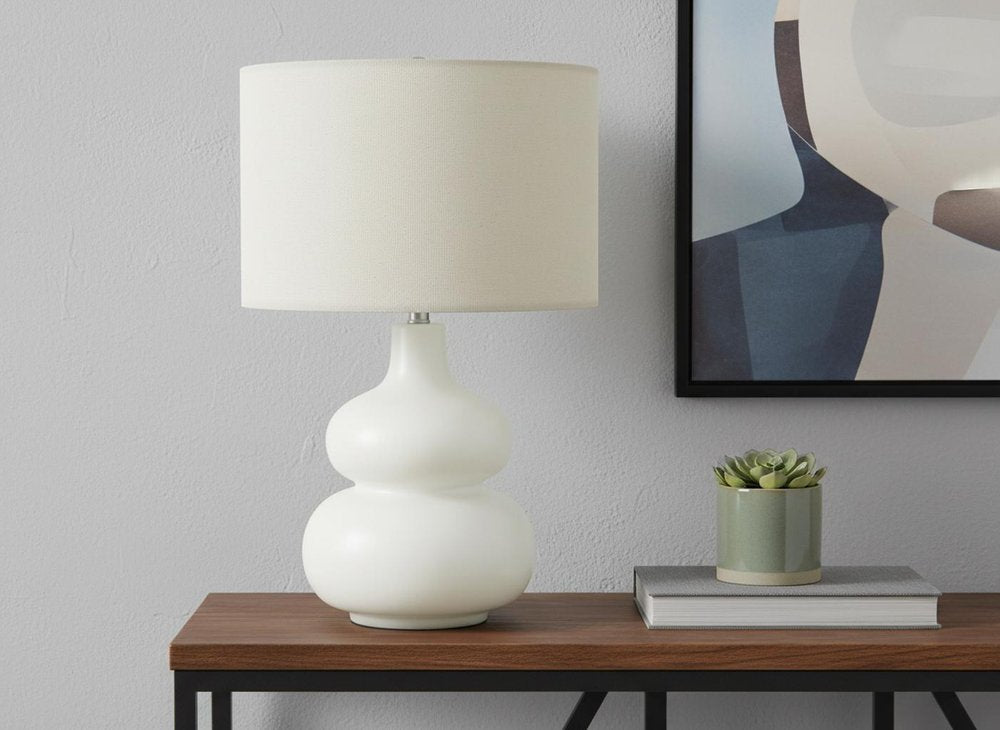 25" Cream Ceramic Gourd Table Lamp With Cream Drum Shade