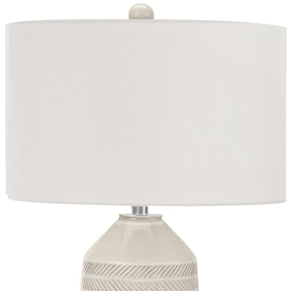 33" Ivory Ceramic Geometric Table Lamp With Cream Drum Shade