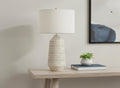 33" Ivory Ceramic Geometric Table Lamp With Cream Drum Shade