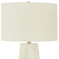 29" White Ceramic Geometric Table Lamp With Ivory Drum Shade