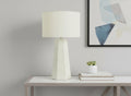29" White Ceramic Geometric Table Lamp With Ivory Drum Shade