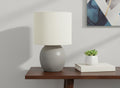 20" Gray Concrete Round Table Lamp With Ivory Drum Shade