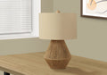 22" Brown Rattan Geometric Table Lamp With Beige Drum Shade