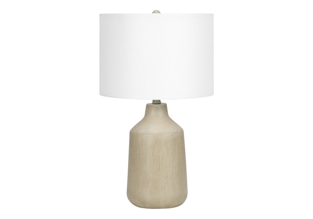 24" Beige Concrete Urn Table Lamp With Ivory Drum Shade