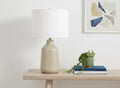 24" Beige Concrete Urn Table Lamp With Ivory Drum Shade