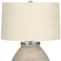 25" Cream Concrete Round Table Lamp With Beige Drum Shade
