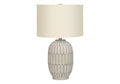24" Cream Geometric Table Lamp With Cream Drum Shade