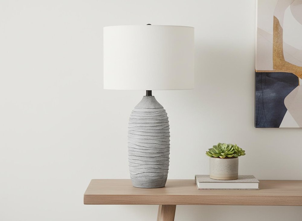 27" Gray Cylinder Table Lamp With Ivory Drum Shade