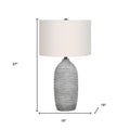 27" Gray Cylinder Table Lamp With Ivory Drum Shade