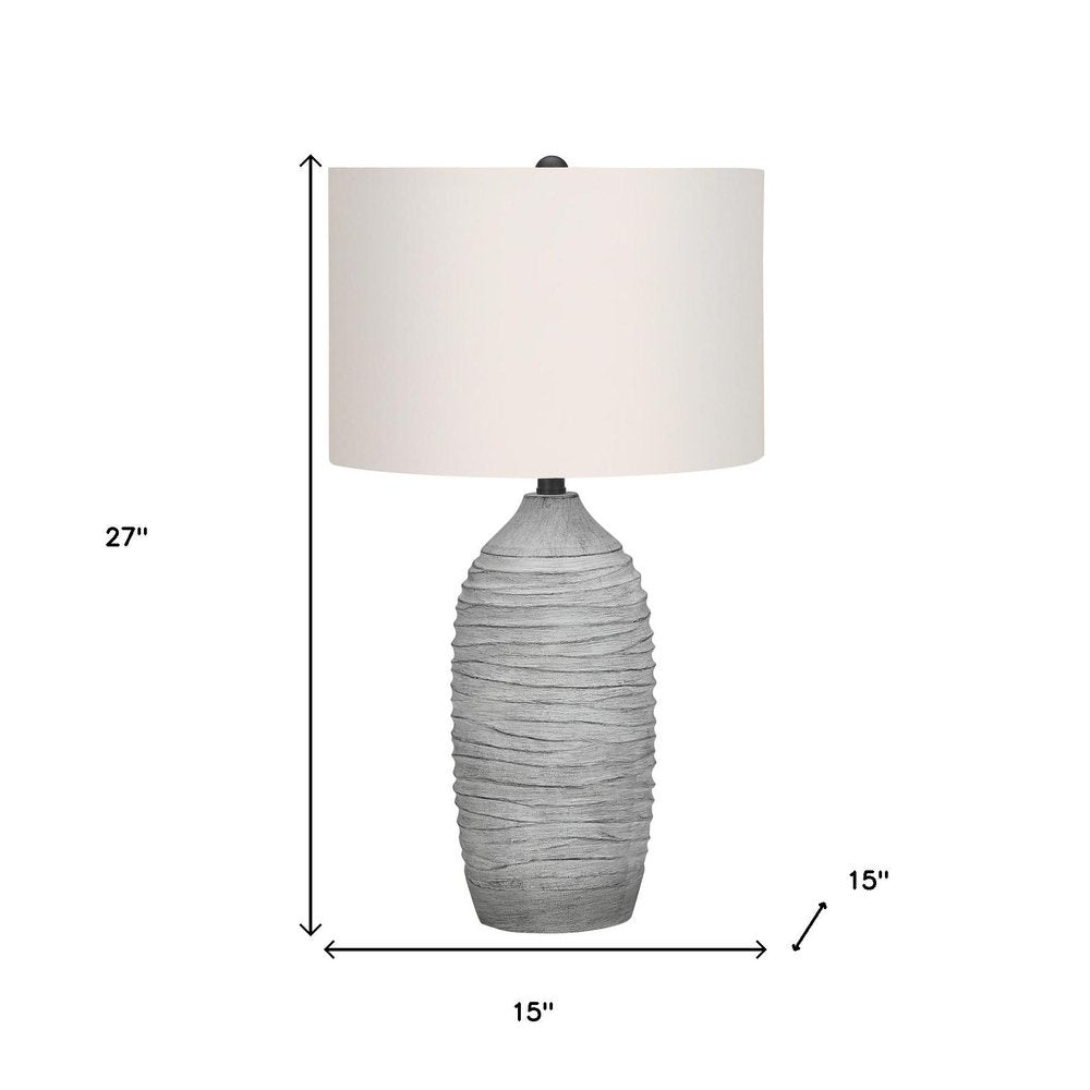 27" Gray Cylinder Table Lamp With Ivory Drum Shade
