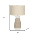 27" Brown and White Ceramic Round Table Lamp With Beige Drum Shade