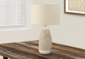 27" Brown and White Ceramic Round Table Lamp With Beige Drum Shade
