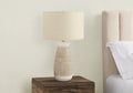 27" Brown and White Ceramic Round Table Lamp With Beige Drum Shade