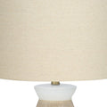 27" Brown and White Ceramic Round Table Lamp With Beige Drum Shade