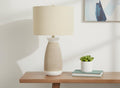 27" Brown and White Ceramic Round Table Lamp With Beige Drum Shade