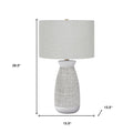 27" Gray and White Ceramic Round Table Lamp With Gray Drum Shade