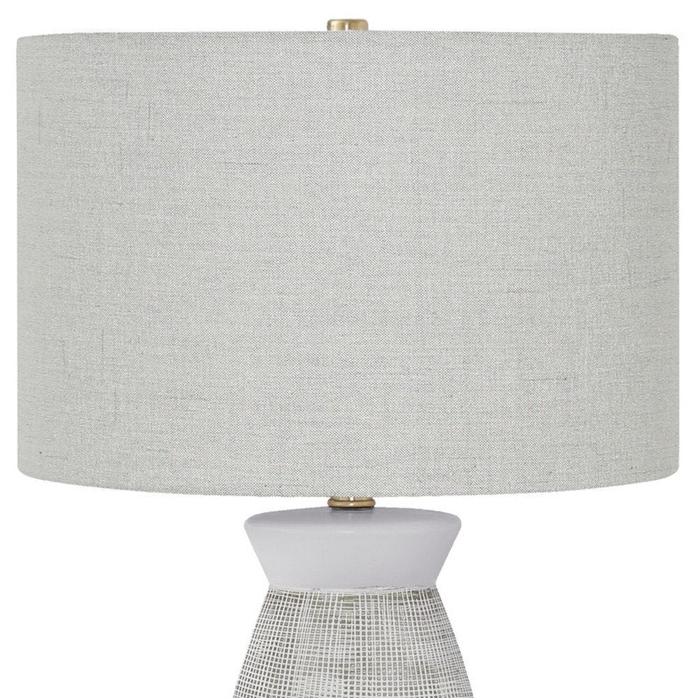 27" Gray and White Ceramic Round Table Lamp With Gray Drum Shade
