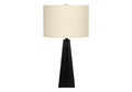 27" Black Geometric Table Lamp With Beige Drum Shade