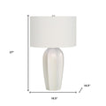 27" Cream Ceramic Geometric Table Lamp With Cream Drum Shade