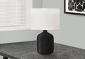 23" Black Rattan Round Table Lamp With Ivory Drum Shade