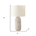 28" Cream Geometric Table Lamp With Cream Drum Shade