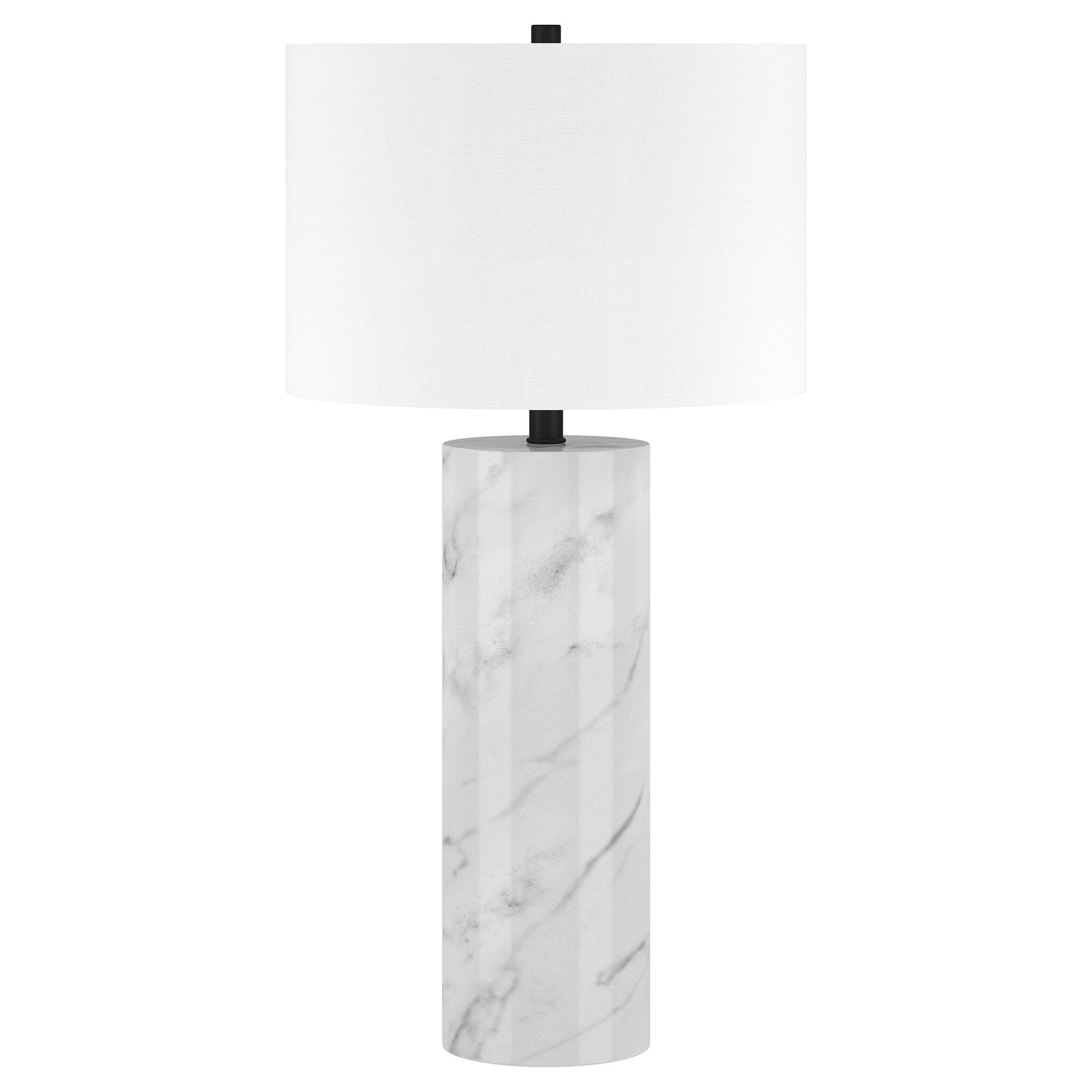 30" White Marble Cylinder Table Lamp With White Drum Shade