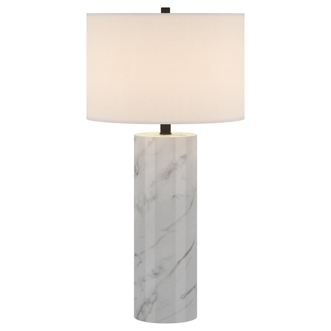 30" White Marble Cylinder Table Lamp With White Drum Shade