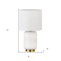 15" Gold and White Ceramic Cylinder Table Lamp With White Drum Shade