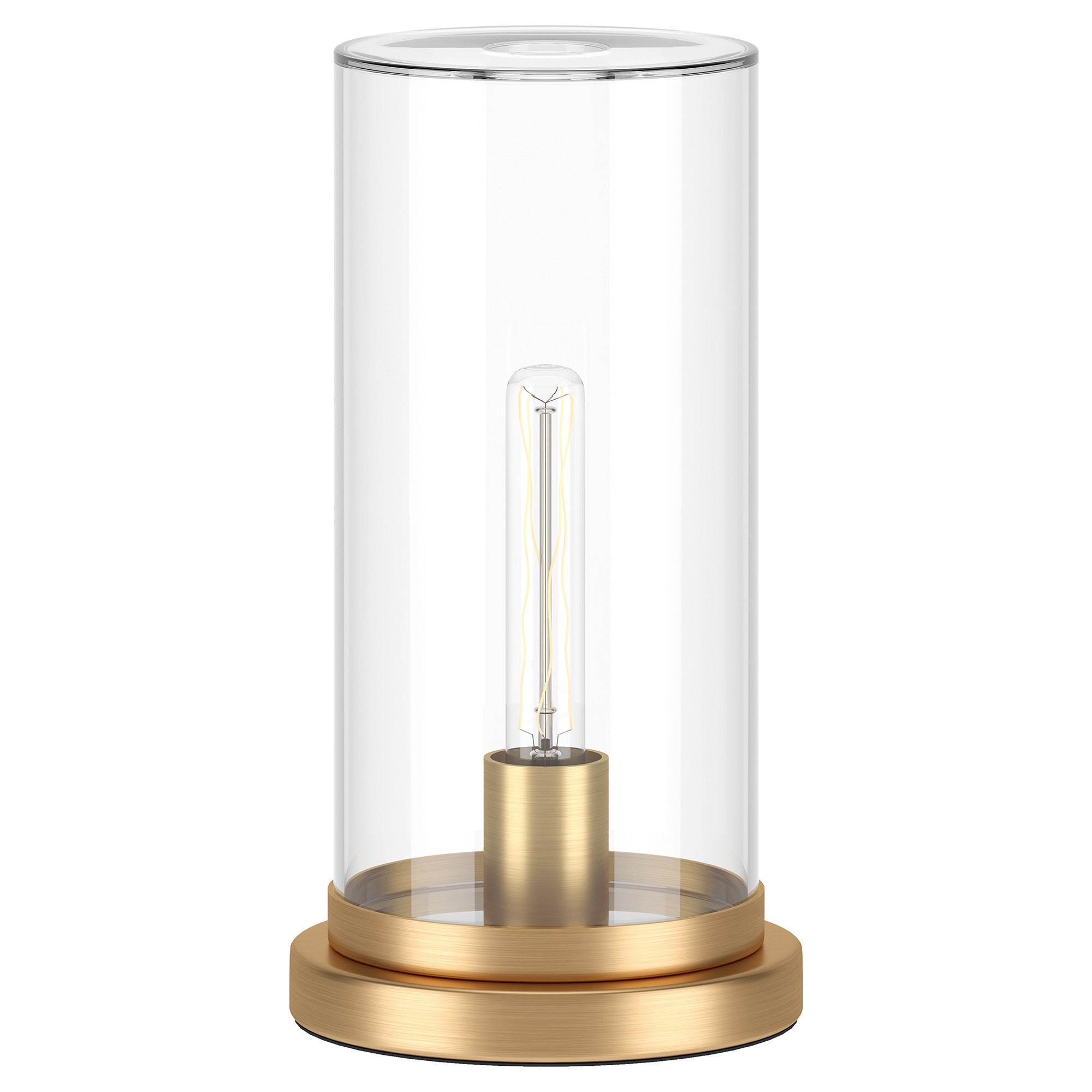 13" Brass Metal Table Lamp With Clear Cylinder Shade