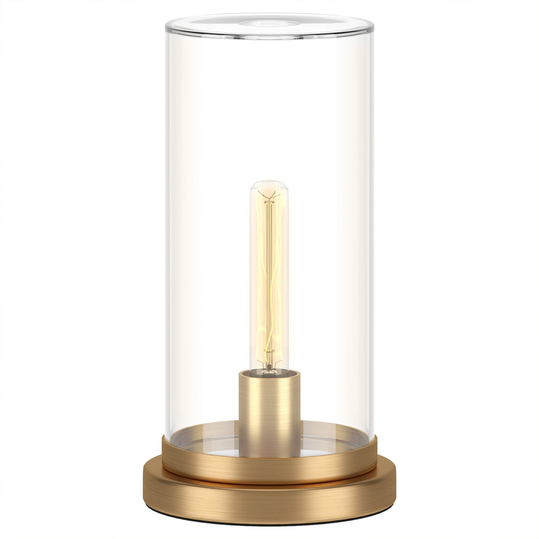 13" Brass Metal Table Lamp With Clear Cylinder Shade