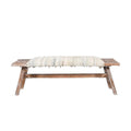 50" White and Brown Cotton Upholstered Striped Bench