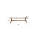 50" White and Brown Cotton Upholstered Striped Bench