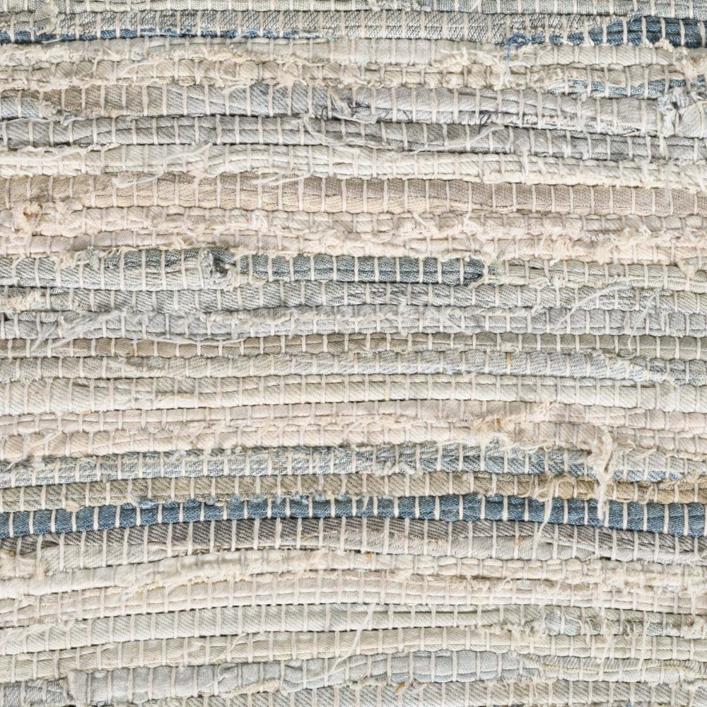 50" White and Brown Cotton Upholstered Striped Bench