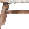 50" White and Brown Cotton Upholstered Striped Bench