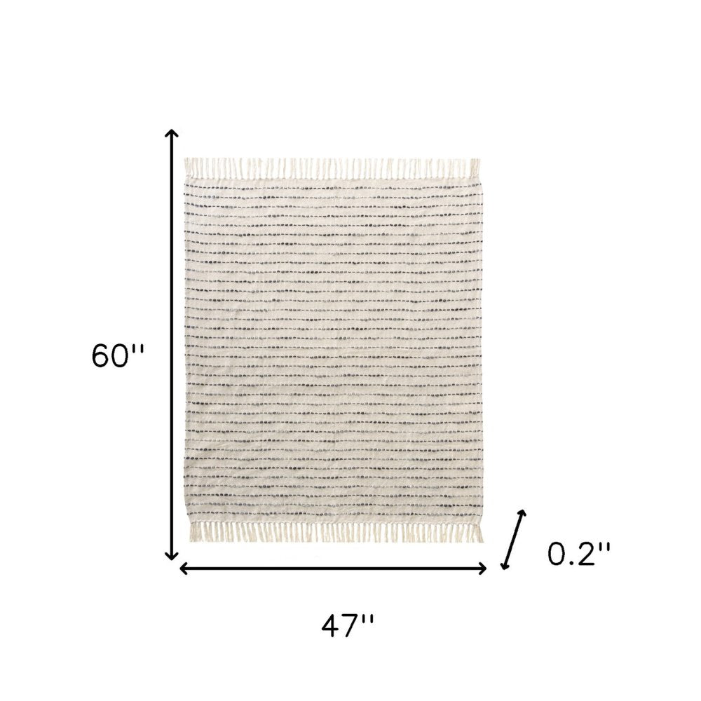 50" X 60" White And Brown Cotton Blend Woven Striped Throw Blanket with Fringe