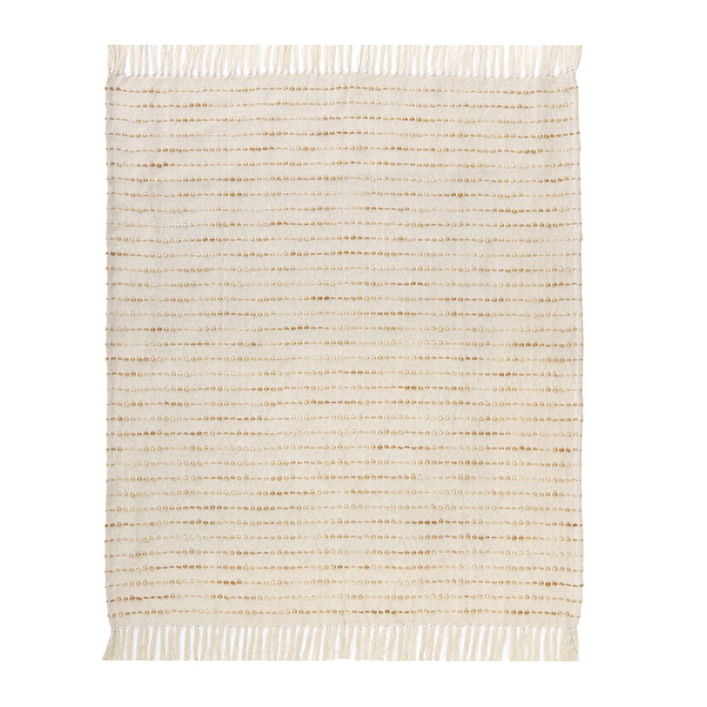 50" X 60" White And Brown Cotton Blend Woven Striped Throw Blanket with Fringe