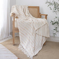 50" X 60" White And Brown Cotton Blend Woven Striped Throw Blanket with Fringe