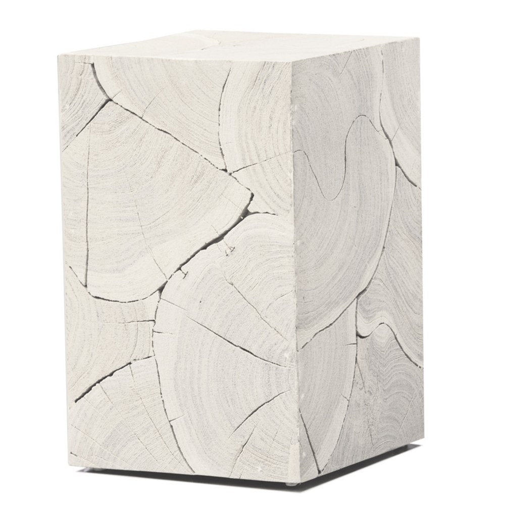 20" Whitewash Solid Wood Block Handmade Square End Table