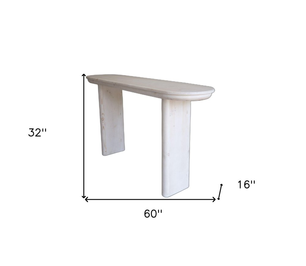 60" Natural Solid Wood Oval Console Table