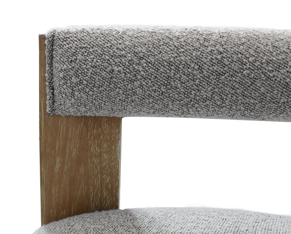 Gray and Brown Upholstered Boucle Open Back Dining Arm Chair