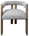 Gray and Brown Upholstered Boucle Open Back Dining Arm Chair