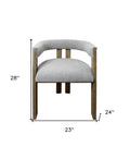 Gray and Brown Upholstered Boucle Open Back Dining Arm Chair
