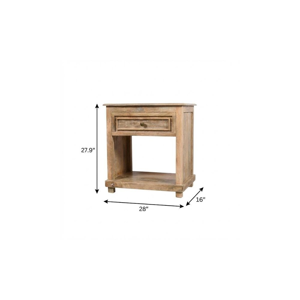 28" Distressed Natural One Drawer Solid Wood Nightstand
