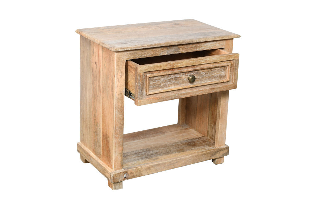 28" Distressed Natural One Drawer Solid Wood Nightstand