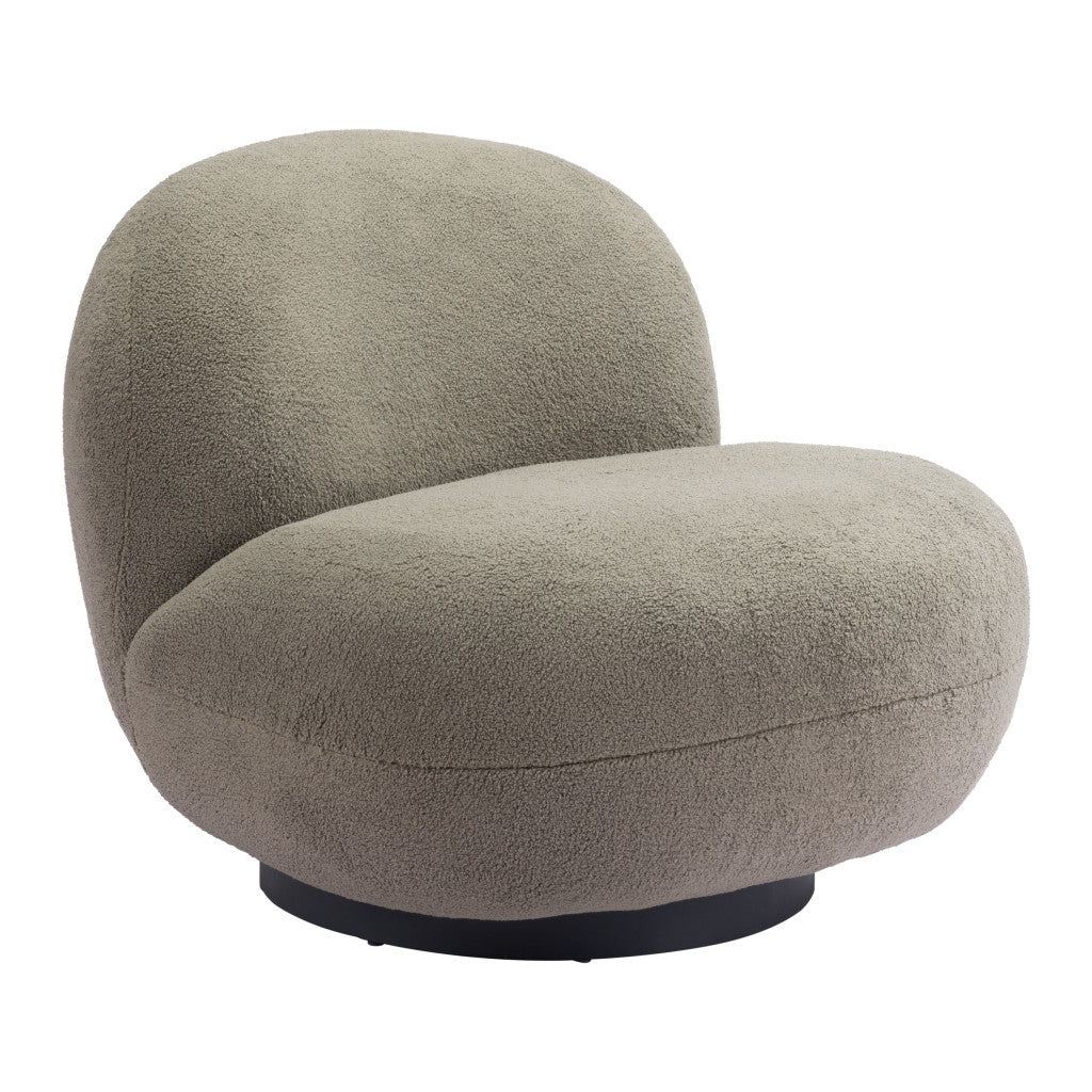 30" Khaki Green And Black Sherpa Slipper Chair