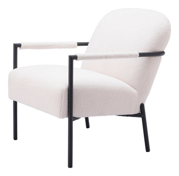 26" Ivory And Black Faux Shearling And Upholstered Arm Chair