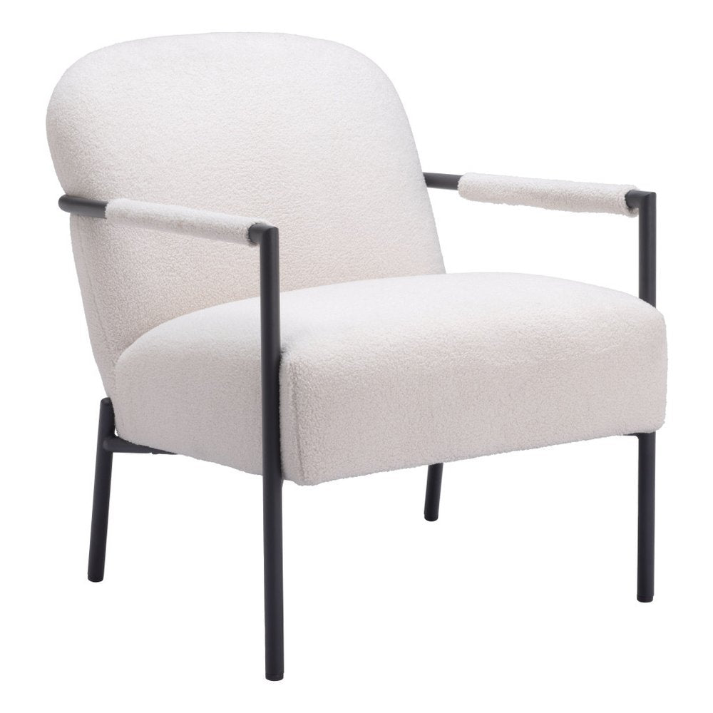 26" Ivory And Black Faux Shearling And Upholstered Arm Chair